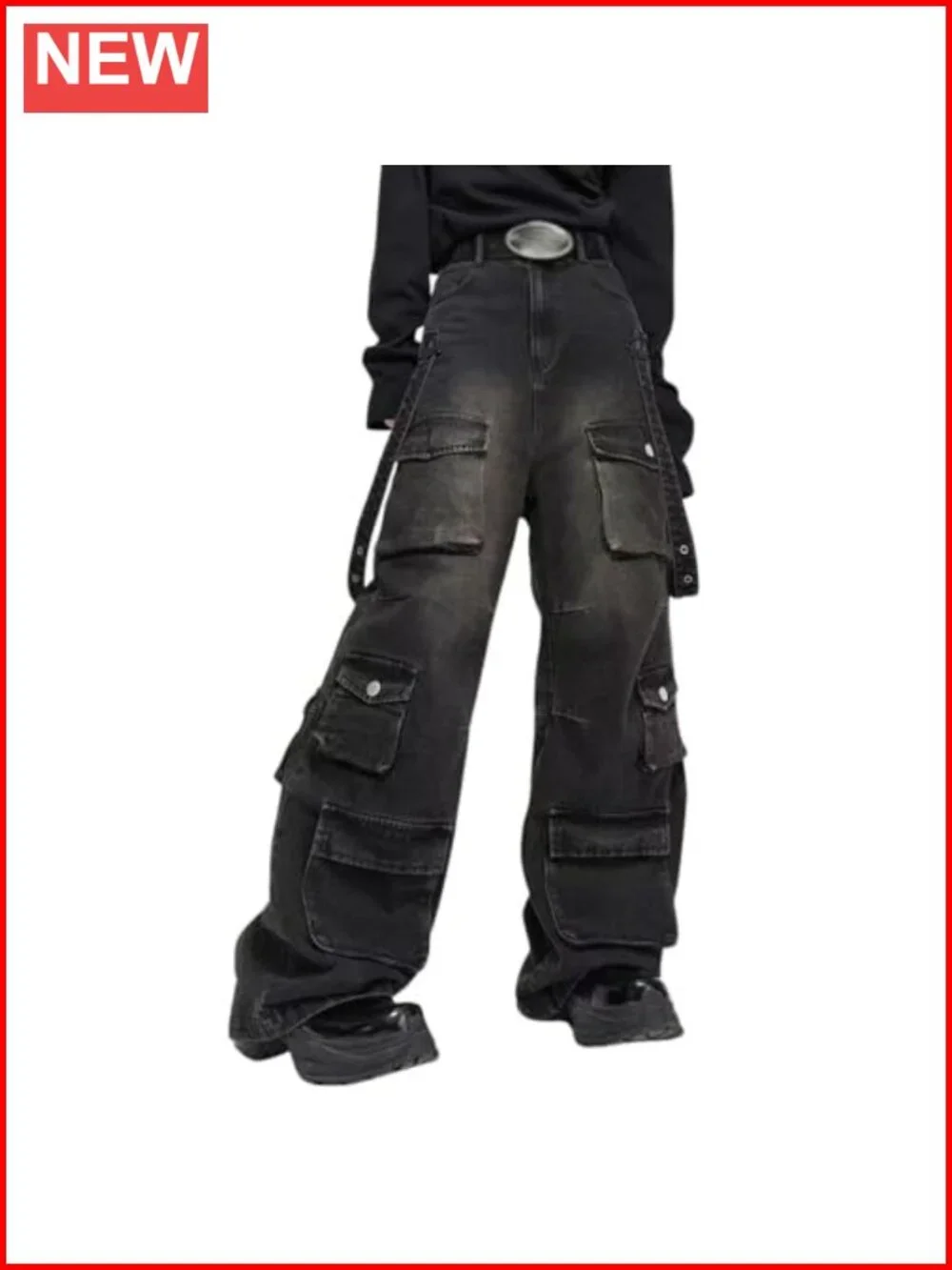 Baggy Cargo Pants Wide Leg Y2K High Waisted Casual Streetwear Grunge 12 Pockets